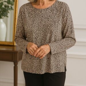 J Jill Leopard Print Luxe Supima Relaxed Long Sleeve Tee L